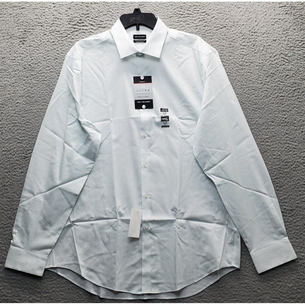Van Heusen Dress Shirt Mens XL Multi Printed Ultra Wrinkle Free Slim Fit Stretch